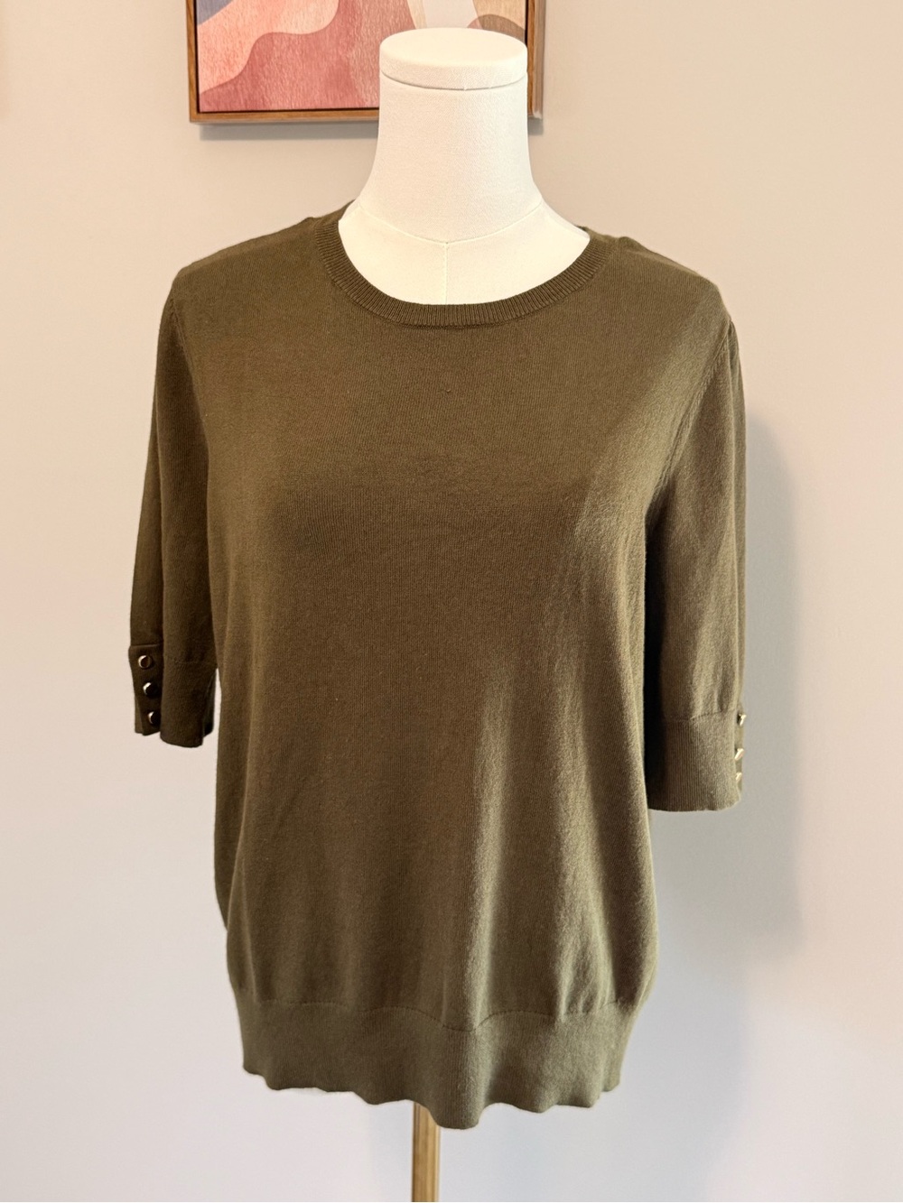 Ann Taylor Olive Green Short Sleeve Knit Elbow Sleeve Top NWT